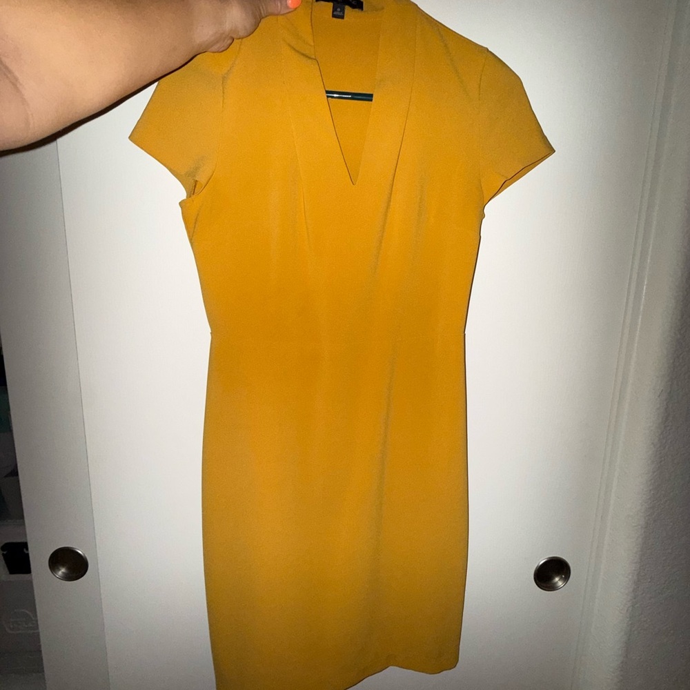 Mustard V-Neck Cap Sleeve Dress - Women